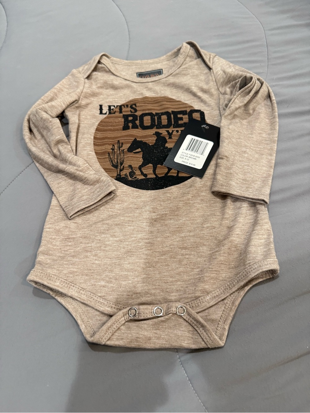 Long-Sleeve 'Let's Rodeo' Baby One-Piece Bodysuit - Tan